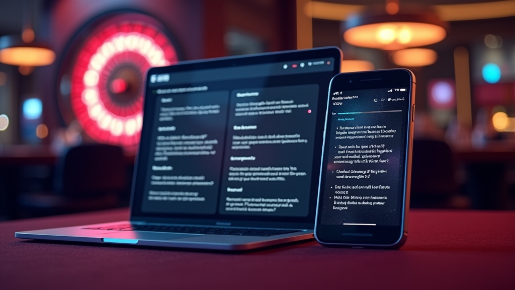 Mobiele casino-interface met vragen en antwoorden op scherm