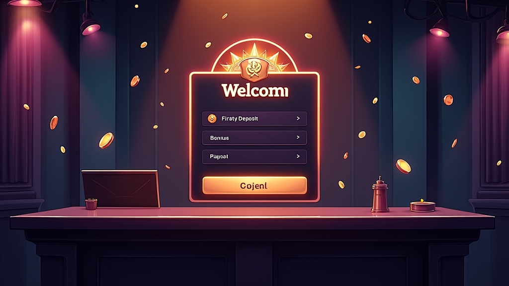 Registratiescherm met welkomstbonus en eerste storting in een donkere casino-omgeving